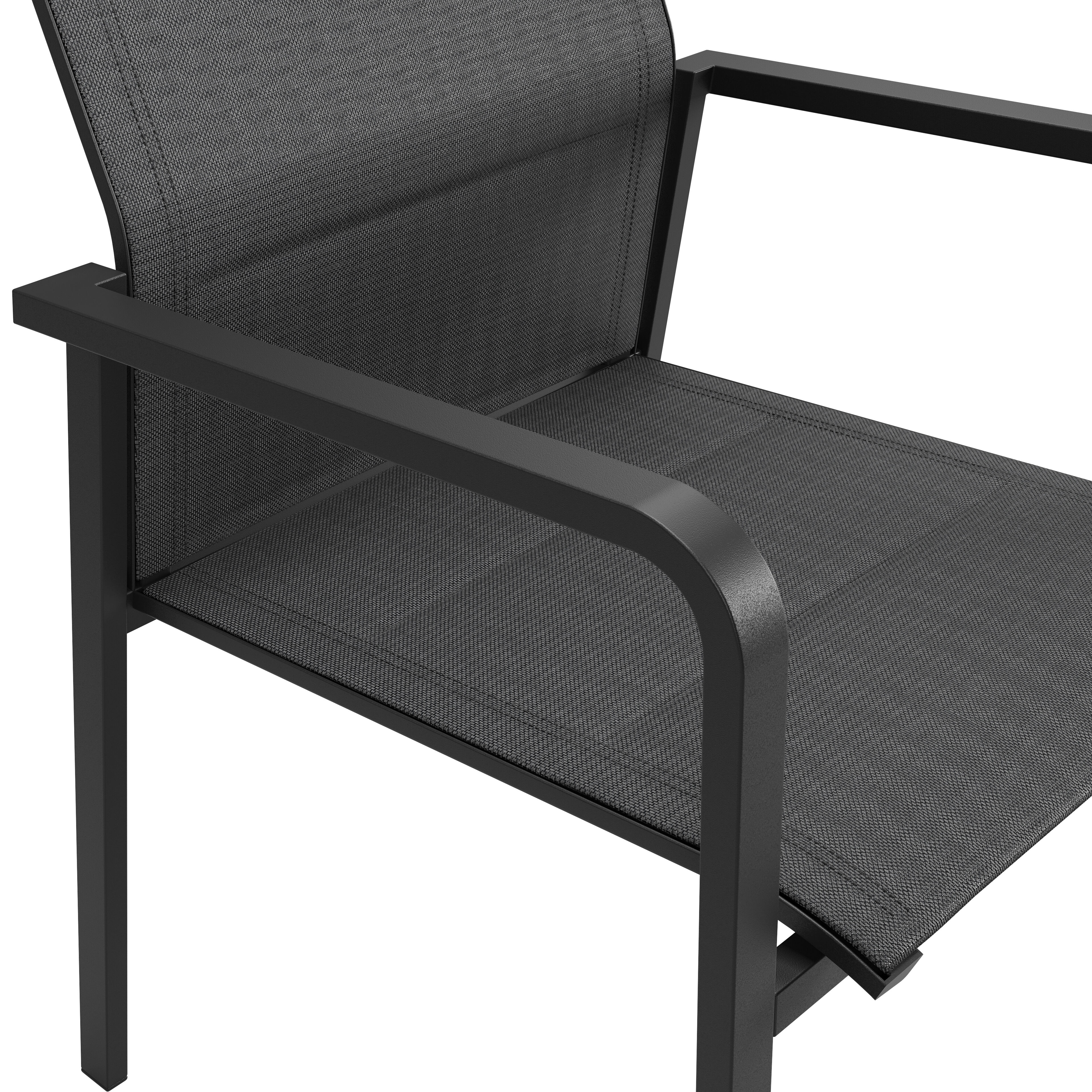 Como stapelbare tuinstoel in zwart aluminium en zwart comfort textilene