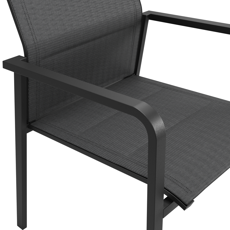 Como stapelbare tuinstoel in zwart aluminium en zwart comfort textilene