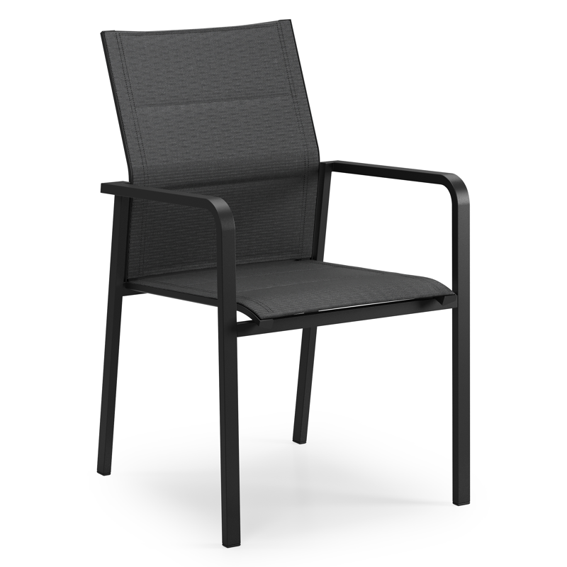 Chaise de jardin empilable Como in aluminium noir et textilène confort noir