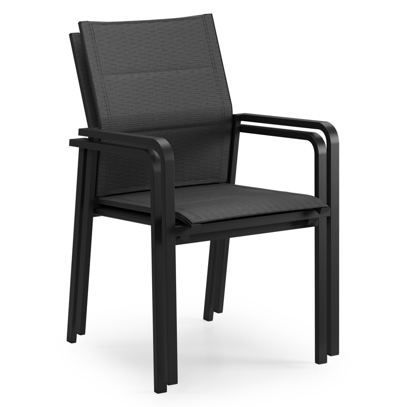 Como stapelbare tuinstoel in zwart aluminium en zwart comfort textilene