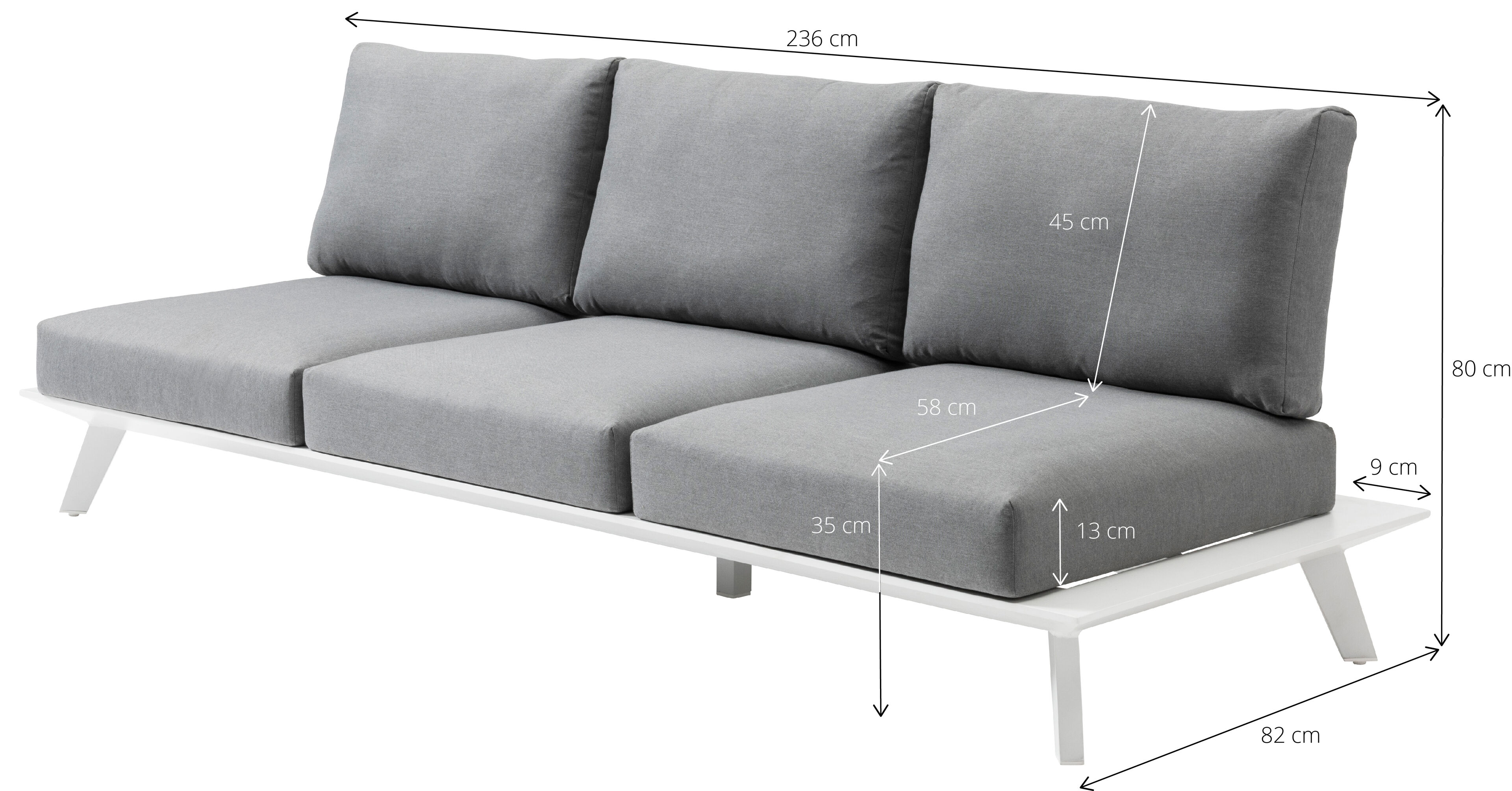 Canapé de jardin Puglia 3-pl en aluminium blanc avec coussin en weather+ softtouch gris