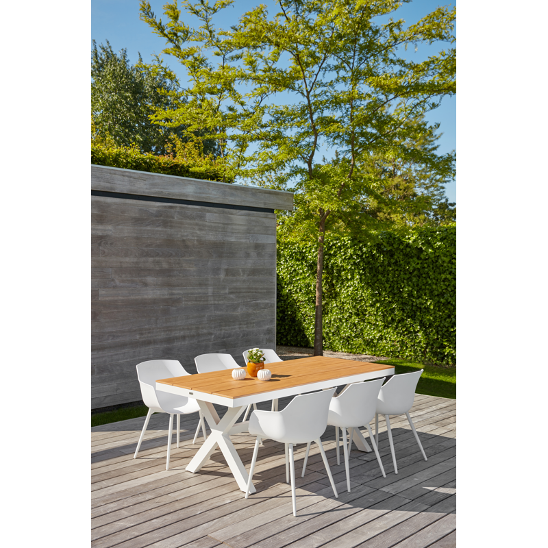 Bahia tuintafel rechthoekig in wit aluminium en polywood - L 200 x B 89 x H 75 cm