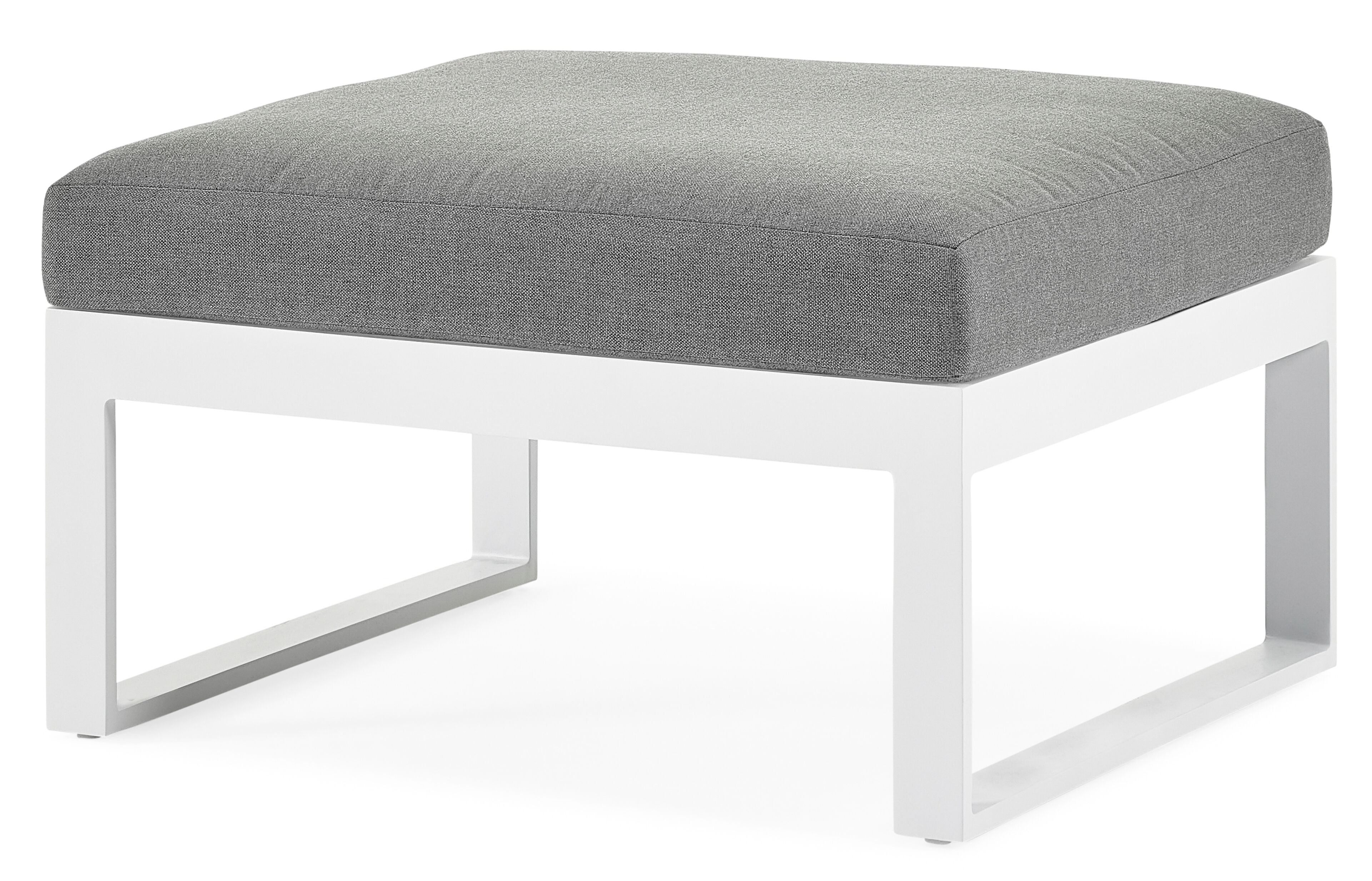 Pouf Caldela en aluminium blanc avec coussin en polyester gris