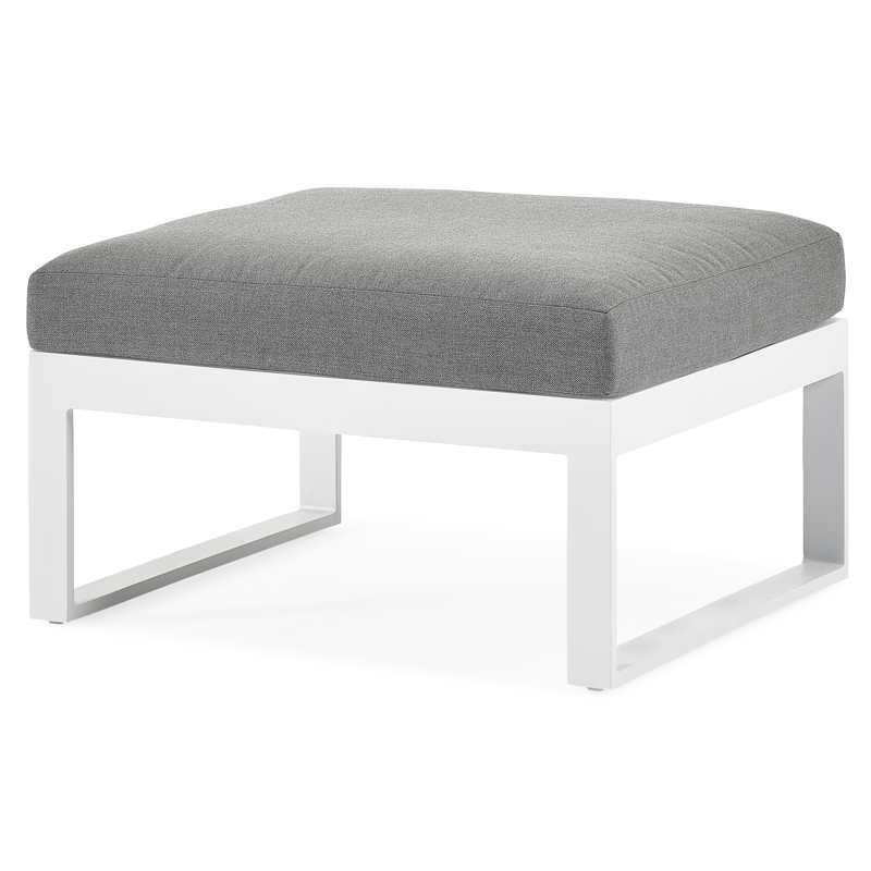 Caldela poef in wit aluminium met grijs polyester kussen