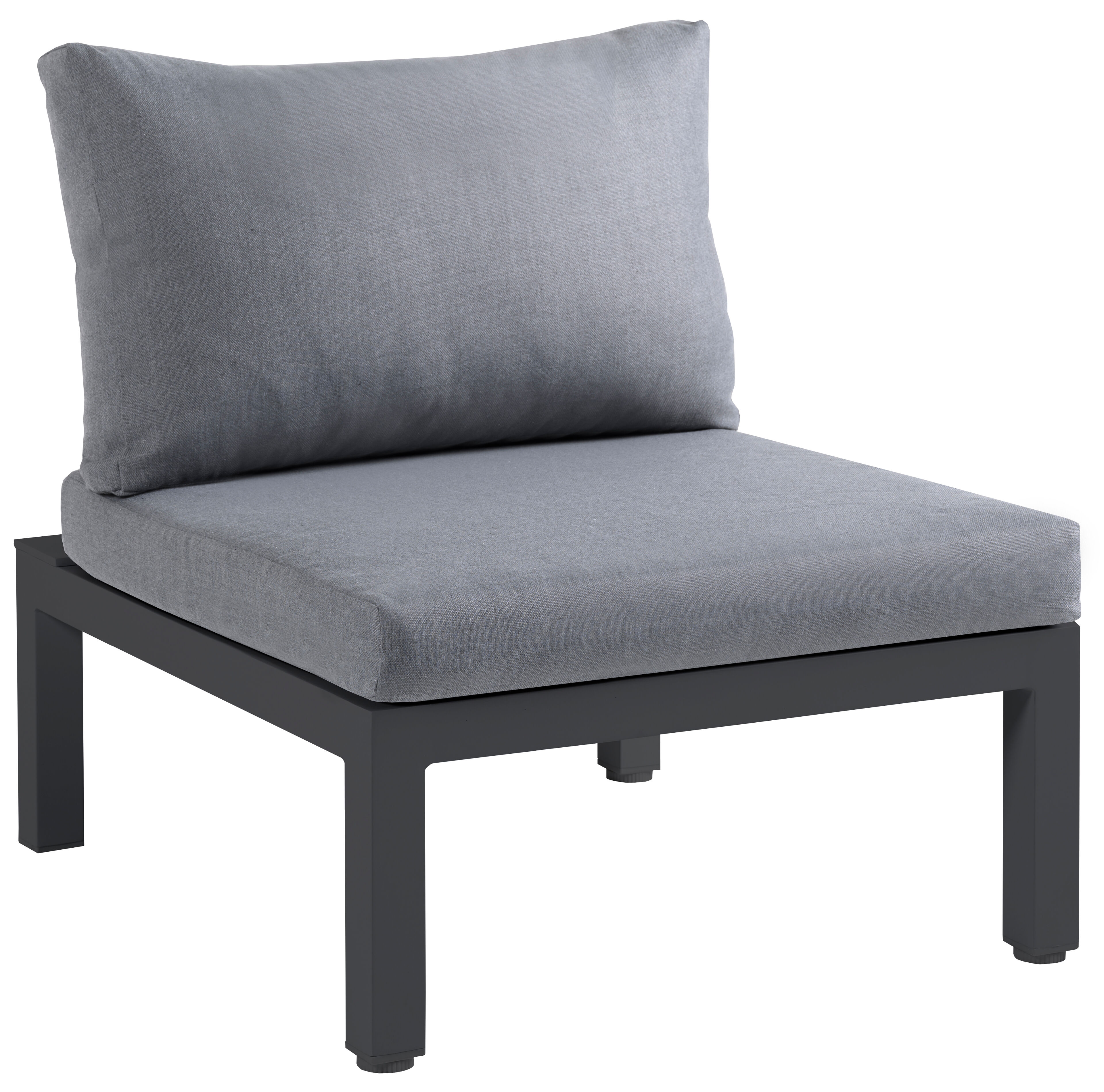 Fauteuil de jardin Toma en aluminium noir avec coussin en polyester gris