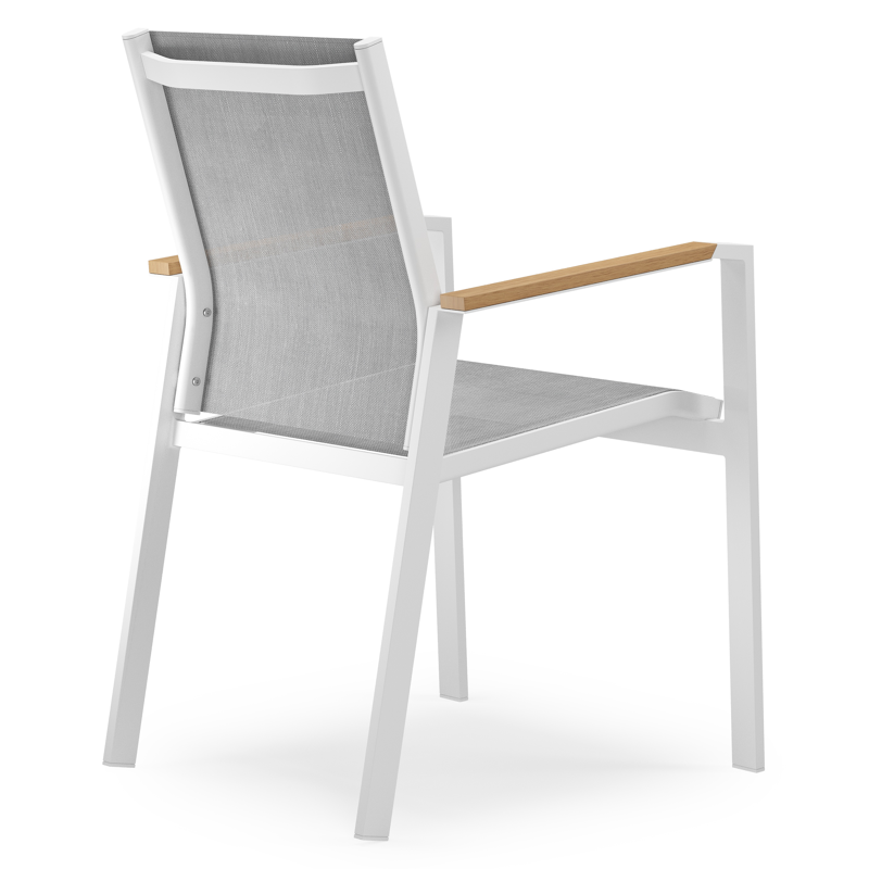 Bahia tuinset in wit aluminium en polywood tafelblad met 6 stapelbare Bahia tuinstoelen