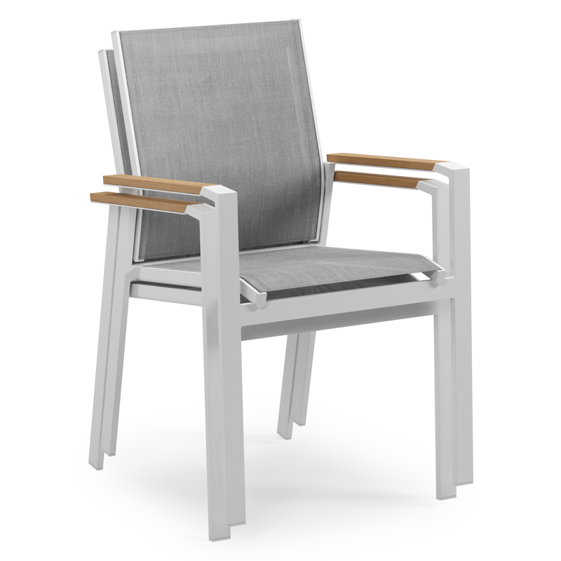 Bahia tuinset in wit aluminium en polywood tafelblad met 6 stapelbare Bahia tuinstoelen