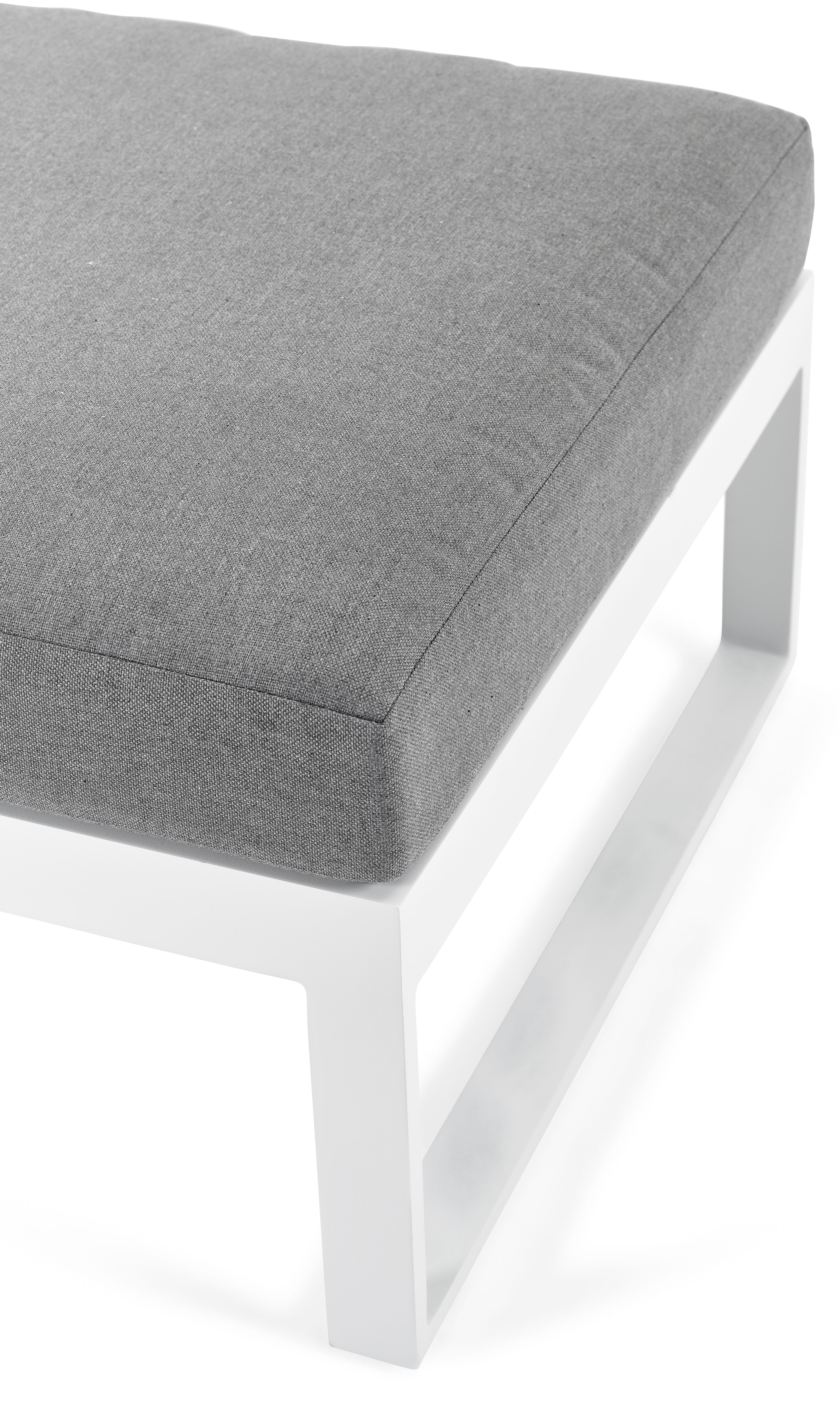 Pouf Caldela en aluminium blanc avec coussin en polyester gris