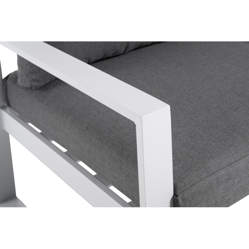 Caldela loungehoek in wit aluminium met grijs polyester kussens en loungetafel