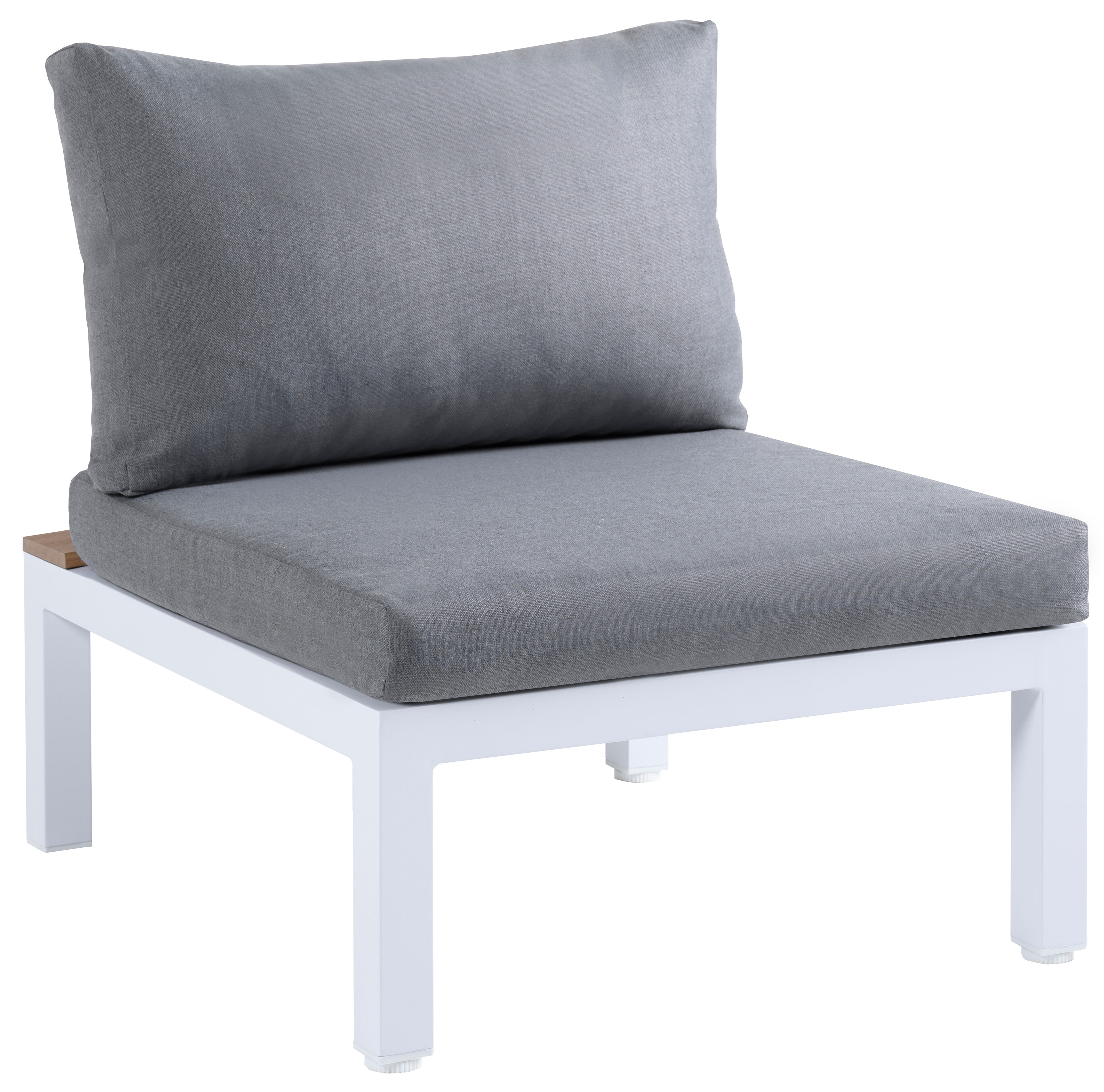 Fauteuil de jardin Toma en aluminium blanc et polywood naturel avec coussin en polyester gris