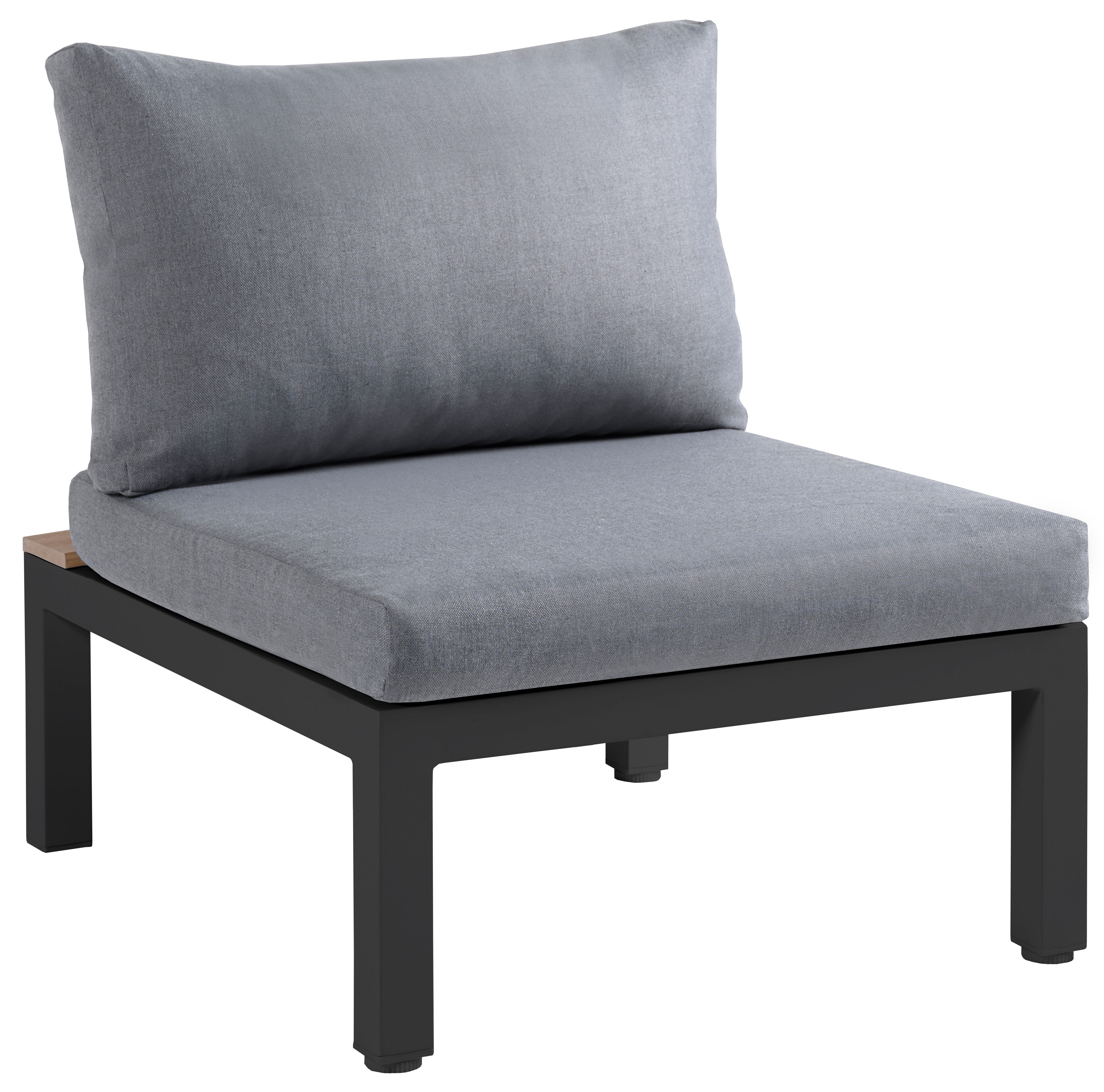 Fauteuil de jardin Toma en aluminium noir et polywood naturel avec coussin en polyester gris