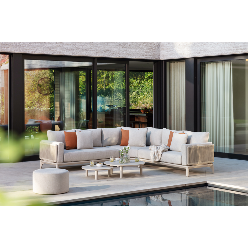 Table de basse Lindo en aluminium beige et sintered stone crema minerale
