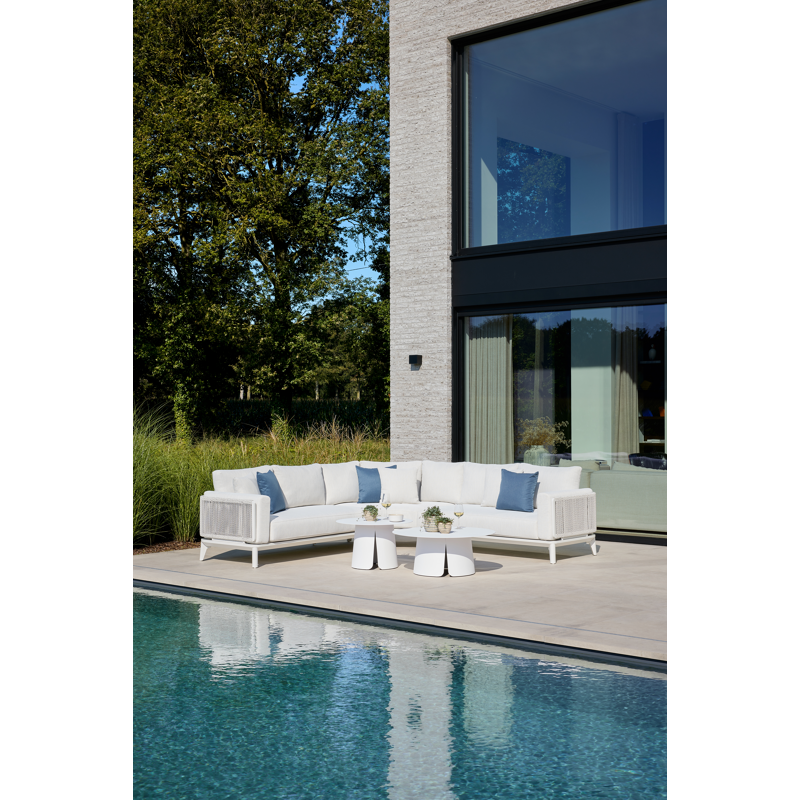 Set van 2 Avila loungetafels in wit aluminium - Dia. 90 x H 36 cm, Dia. 70 x H 42 cm