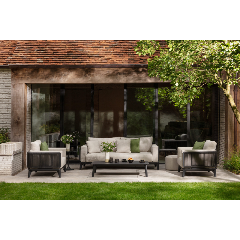 Mosa loungeset in zwart aluminium met rustic weather+ softtouch kussens