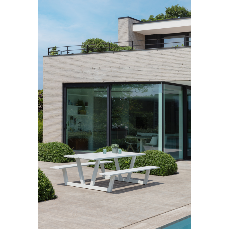 Felino picknicktafel in wit aluminium - L 220 x B 176 x H 76 cm
