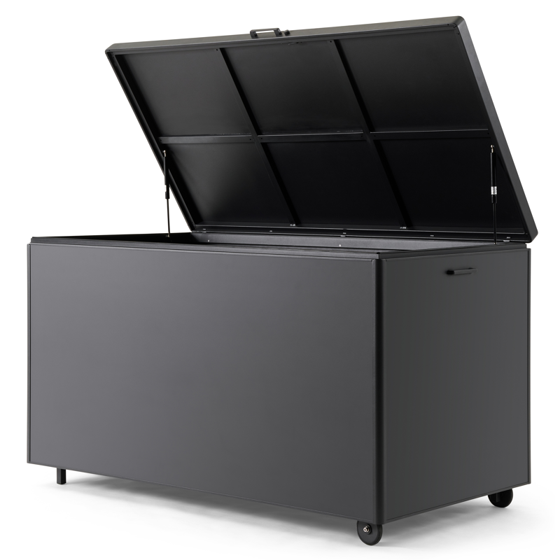 boîte de rangement de jardin aluminium noir Larg. 164 x Prof. 84 x H 99 cm