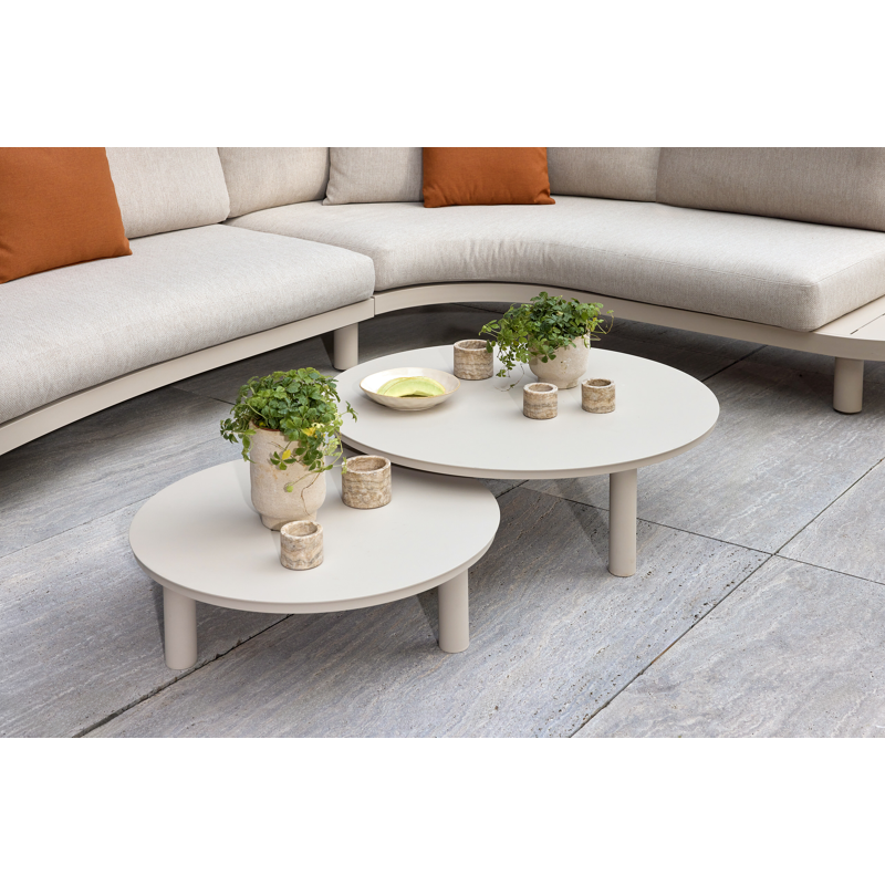 Lindo loungetafels in beige aluminium - Dia. 85 x H 27 cm, Dia. 65 x H 21 cm