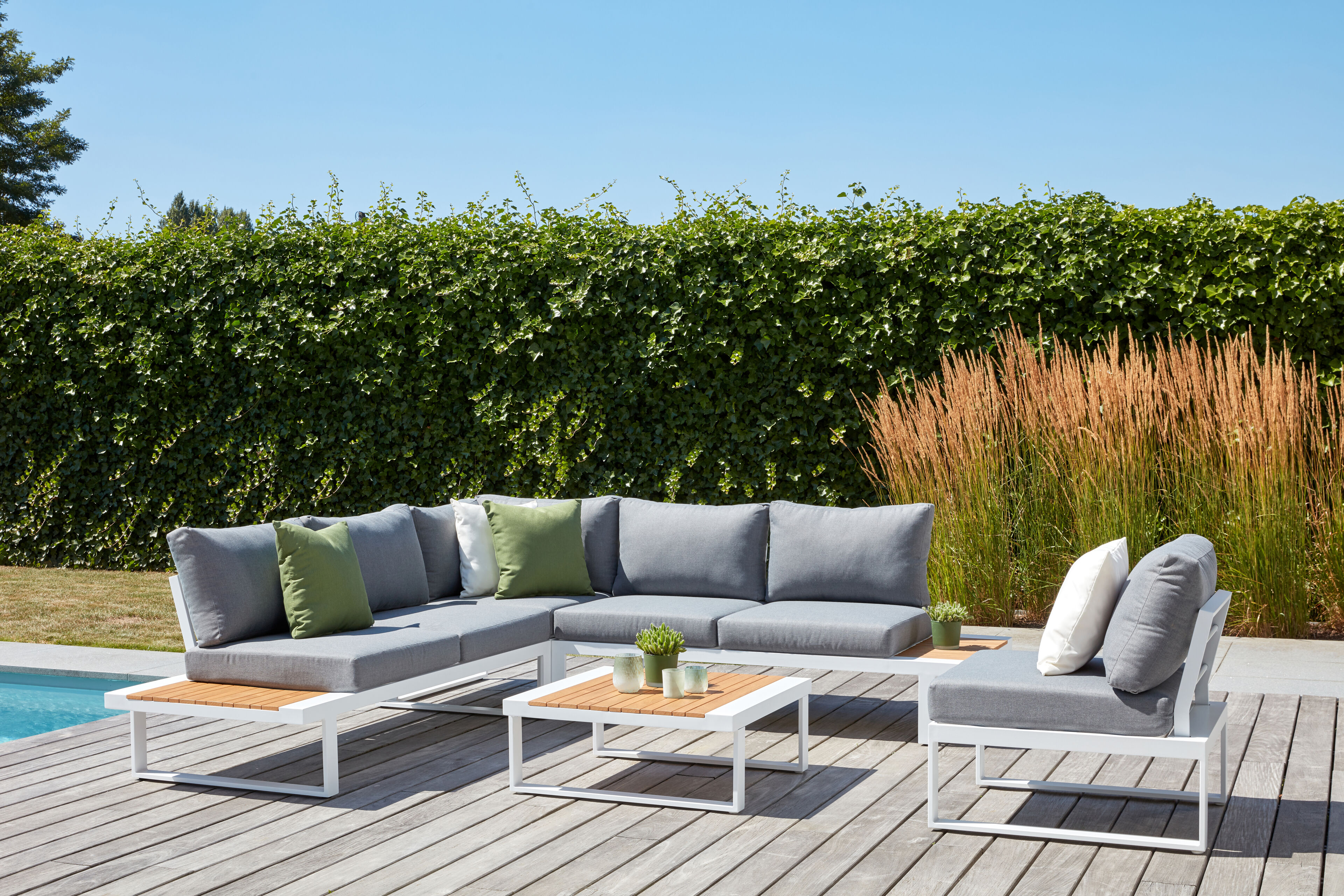 Fauteuil de jardinSerado pièce intermédiaire en aluminium blanc avec coussin en polyester gris