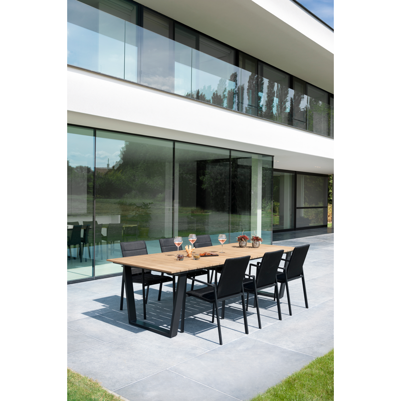 Cirello stapelbare tuinstoel in zwart aluminium en zwart luxe comfort textilene