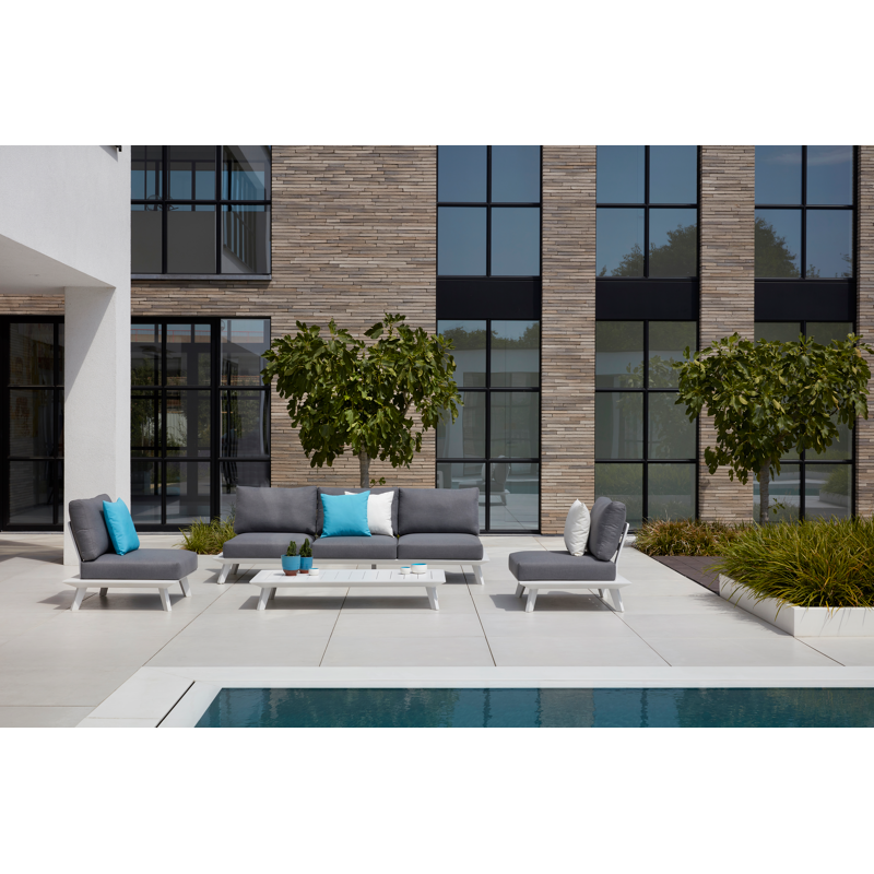 Canapé de jardin Puglia 3-pl en aluminium blanc avec coussin en weather+ softtouch gris