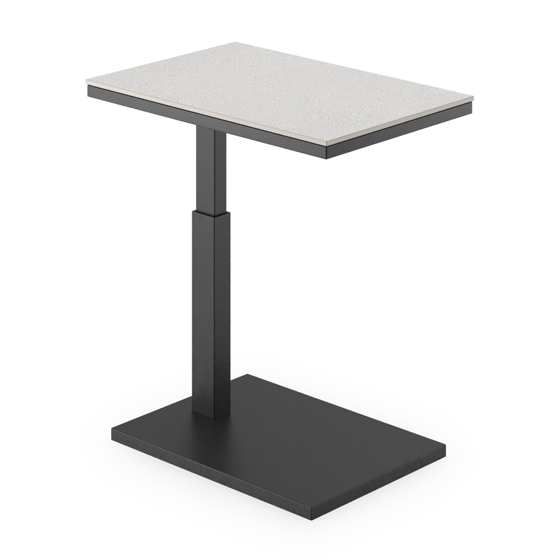 Talana bijzettafel in zwart aluminium en grijs volkeramiek - L 60 x B 40 x H 47/67,50