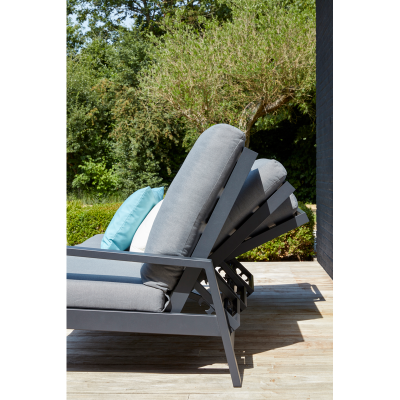 Canapé de jardin avec dossier réglable Veneto 3-pl en aluminium noir avec coussin en All Weather Olefin gris