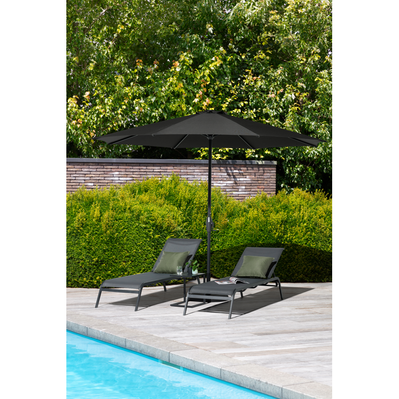 Parasol déporté Viola en aluminium noir avec toile de parasol en weather+ softtouch noir - Dia. 350 cm (sans pied de parasol)
