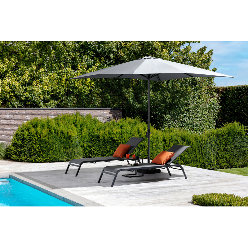 Viola staanparasol in zwart aluminium met grijs All Weather Olefin parasoldoek - L1 300 x L2 300 cm (zonder voet)