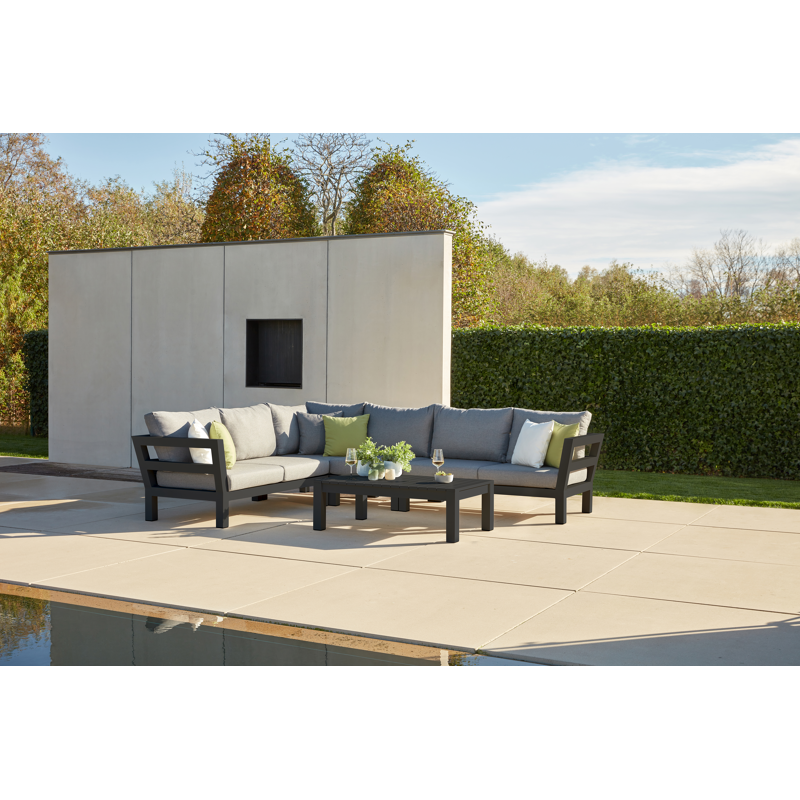 Occaro loungestoel tussenstuk in zwart aluminium met grijs weather+ softtouch kussen