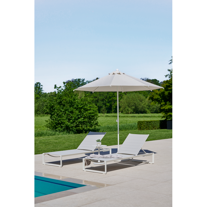 Chaise longue réglable Cirello en aluminium blanc avec textilène confort gris