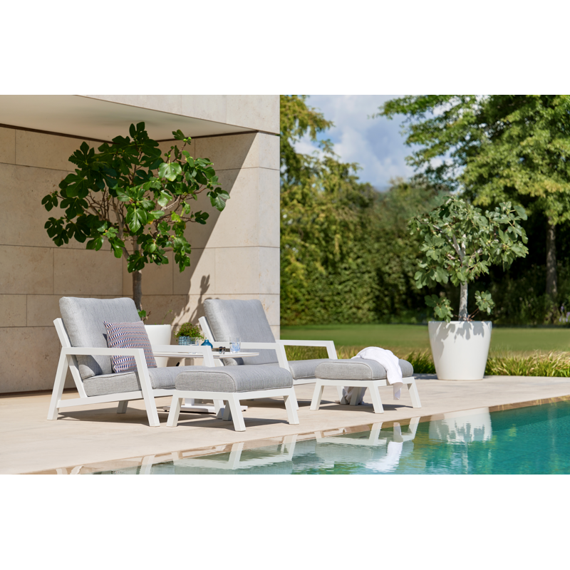 Fauteuil de jardin Cirello en aluminium blanc et coussins en all weather sunbrella® luxe slow farafra