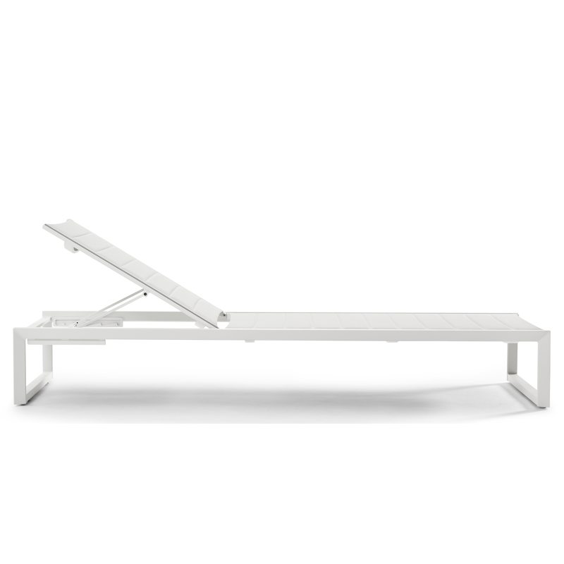 Chaise longue réglable Cirello en aluminium blanc avec textilène confort gris