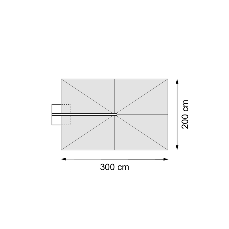 Parasol pendant Avola avec fonction tilt en aluminium noir avec toile de parasol en all weather sunbrella® premium noir - Larg1 200 x Larg2 300 cm (sans pied de parasol)