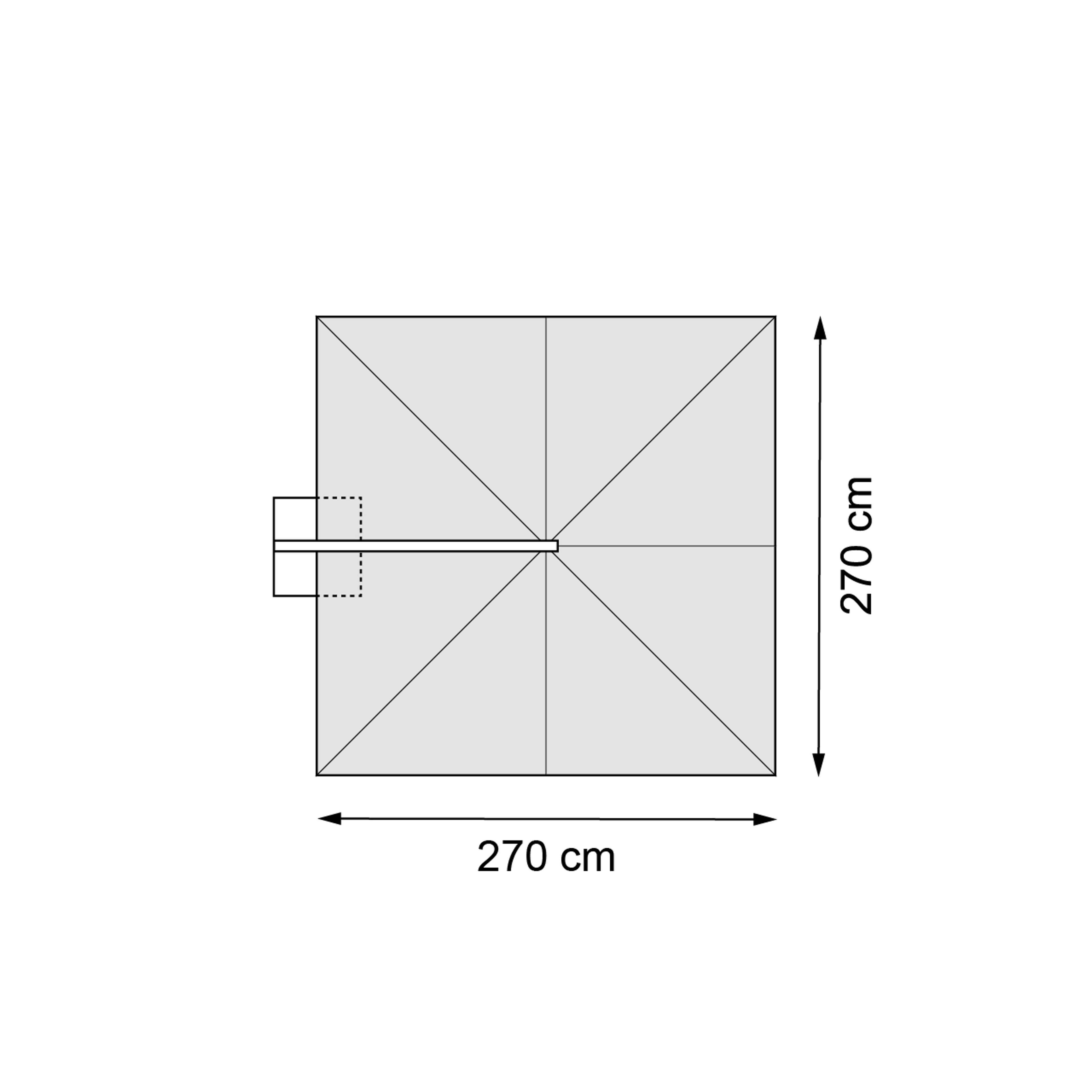 Parasol pendant Calpe en aluminium noir avec toile de parasol en weather+ softtouch noir - Lg.1 270 x Lg.2 270 cm (sans pied de parasol)