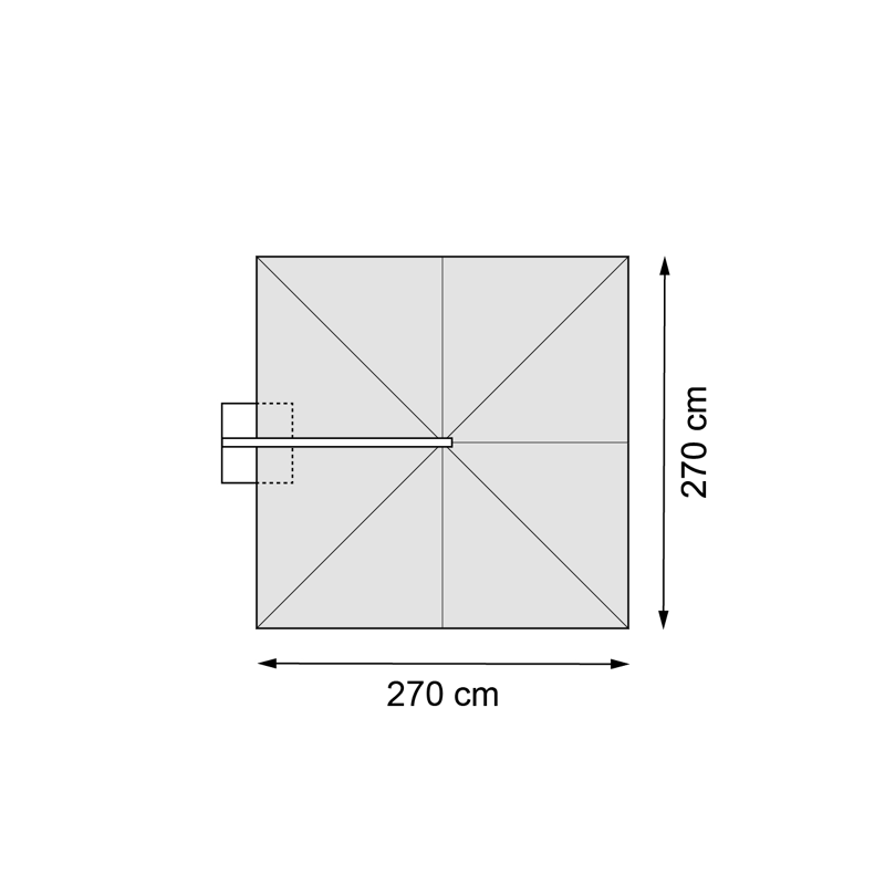 Calpe zweefparasol in zwart aluminium en zwart Weather+ Softtouch parasoldoek - L1 270 x L2 270 cm met Calpe parasolvoet 70 kg met wielen