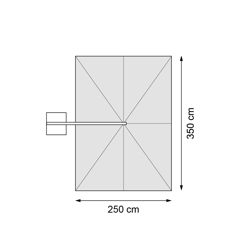 Rufina zweefparasol met tiltfunctie in zwart aluminium met zwart sunbrella® premium parasoldoek - L1 250 x L2 350 cm (zonder voet)