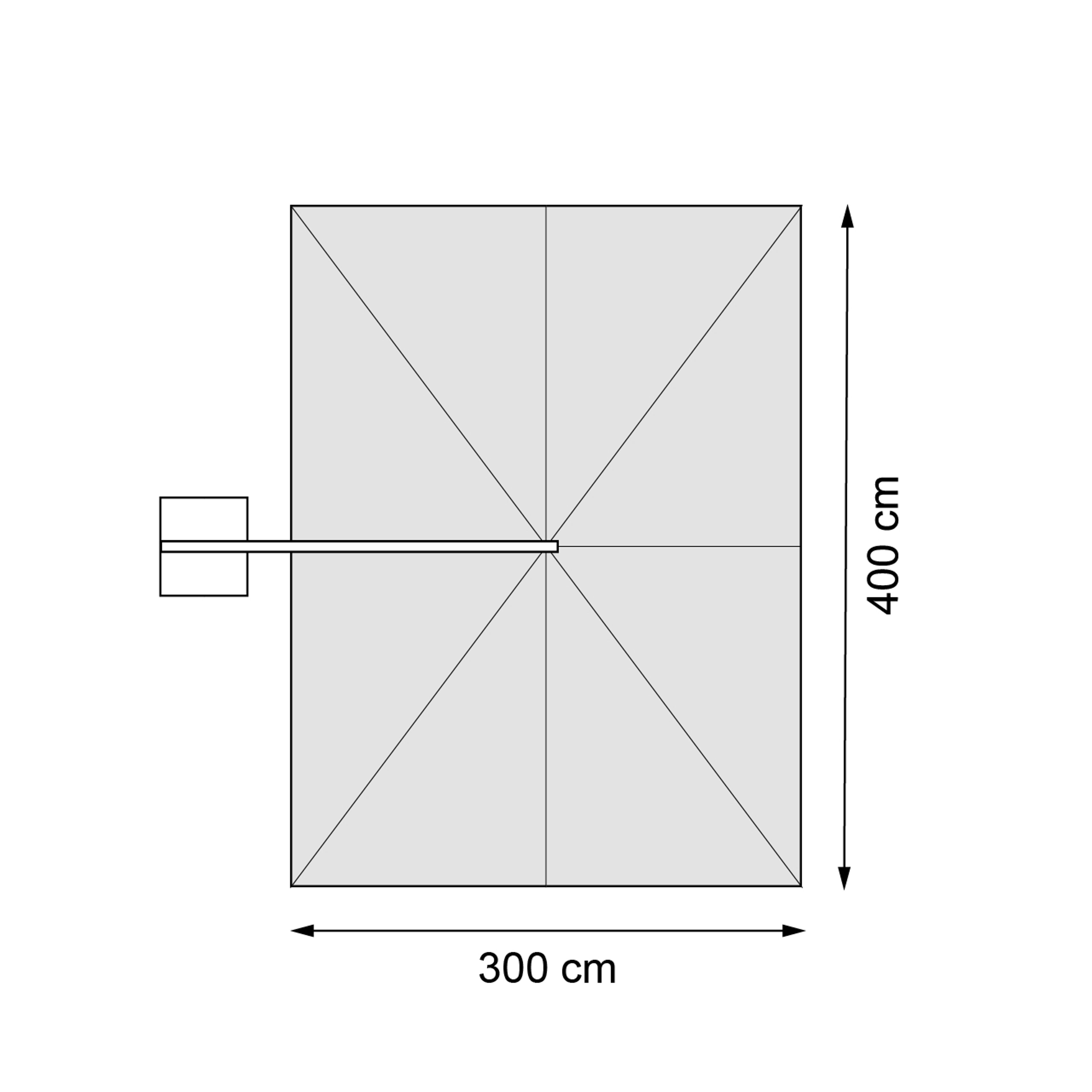 Parasol pendant Rufina avec fonction tilt en aspect de bois avec toile de parasol en all weather sunbrella® premium beige - Lg.1 400 x Lg.2 300 cm (sans pied de parasol)