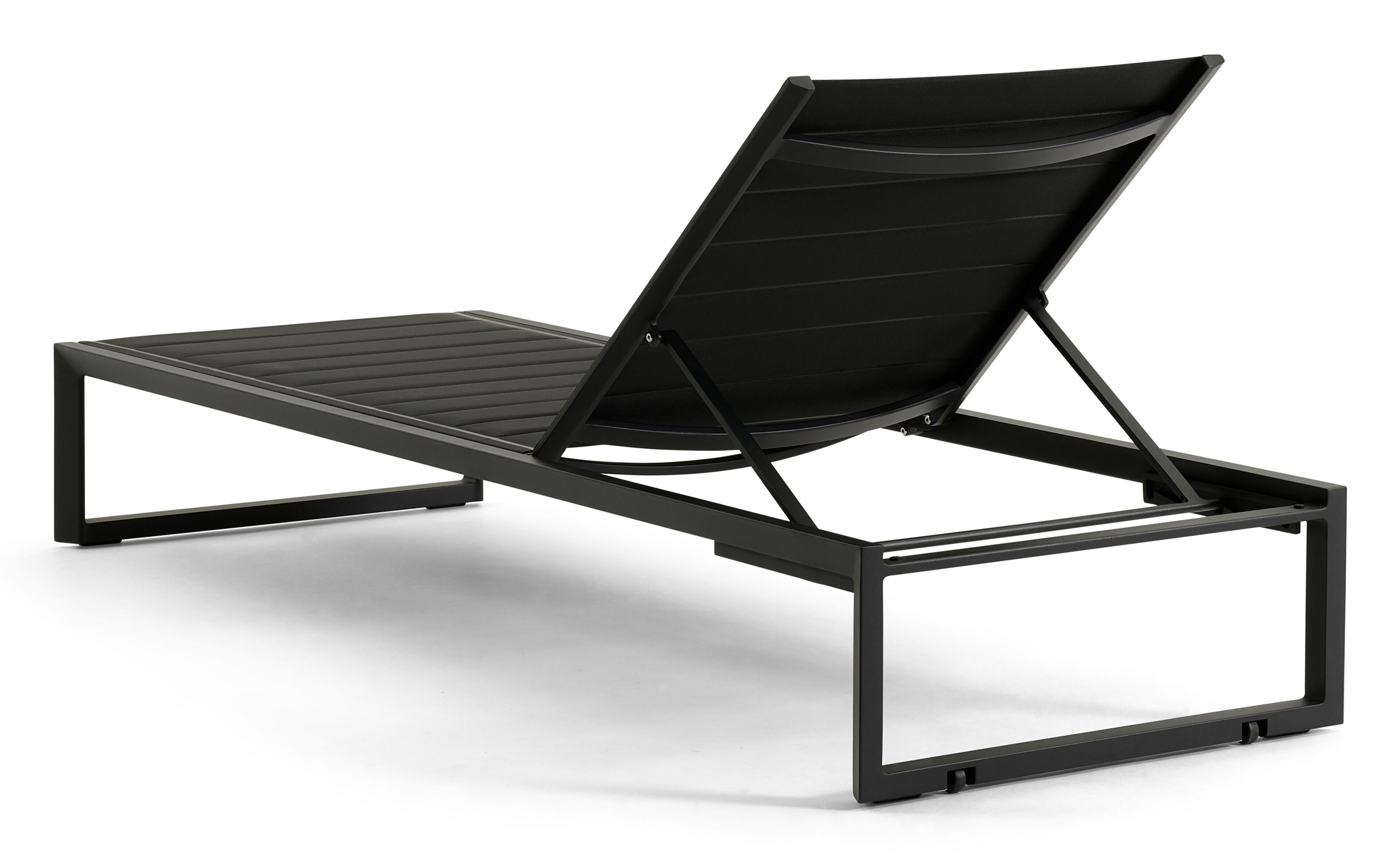 Chaise longue réglable Cirello en aluminium noir avec textilène confort noir
