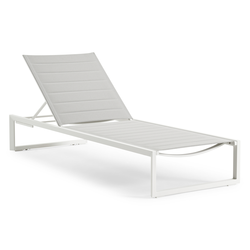Chaise longue réglable Cirello en aluminium blanc avec textilène confort gris