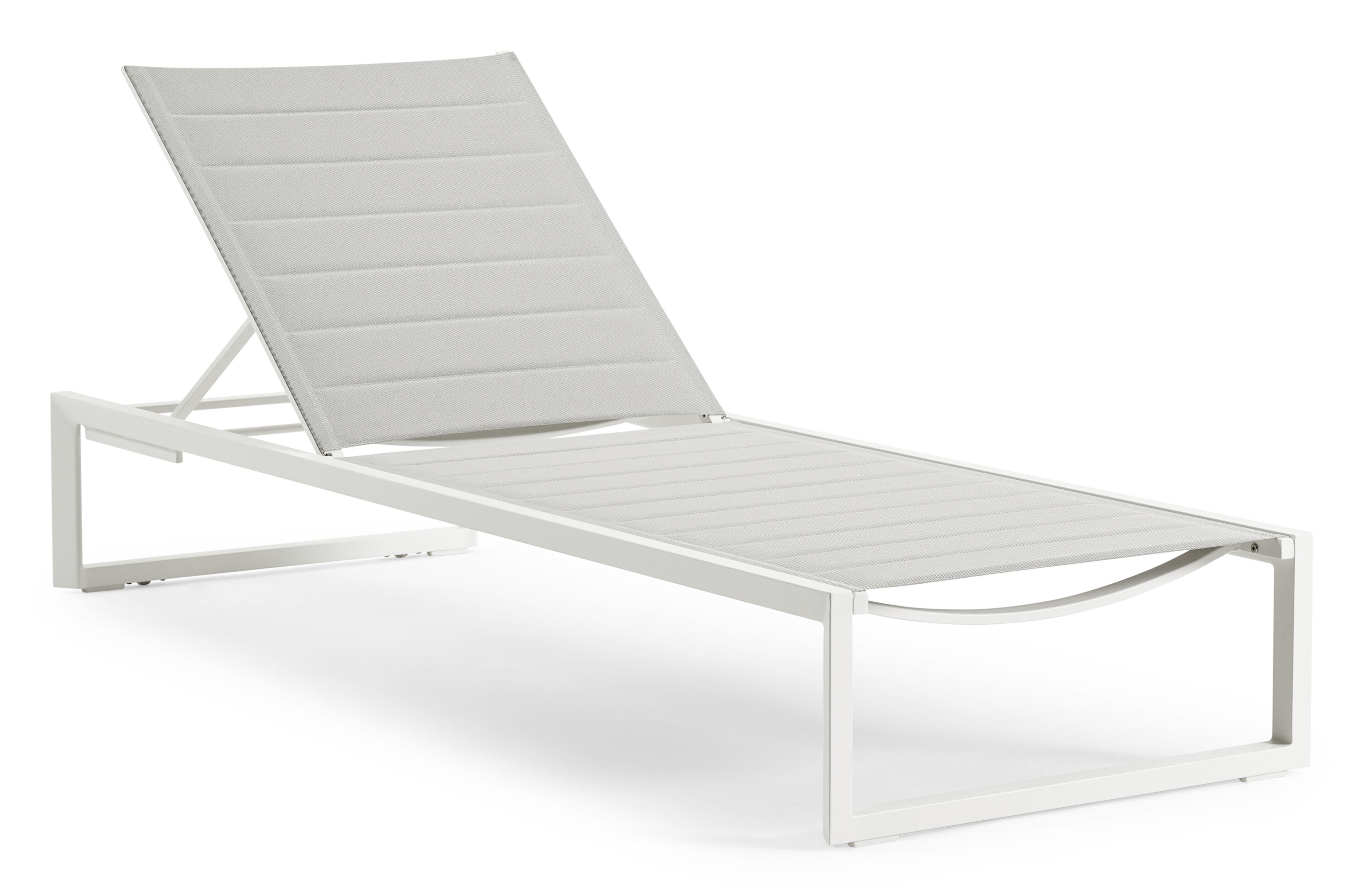 Chaise longue réglable Cirello en aluminium blanc avec textilène confort gris