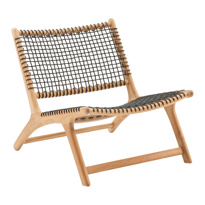 Fauteuil de jardin Cosito 1-pl en teck et résine tressée noir