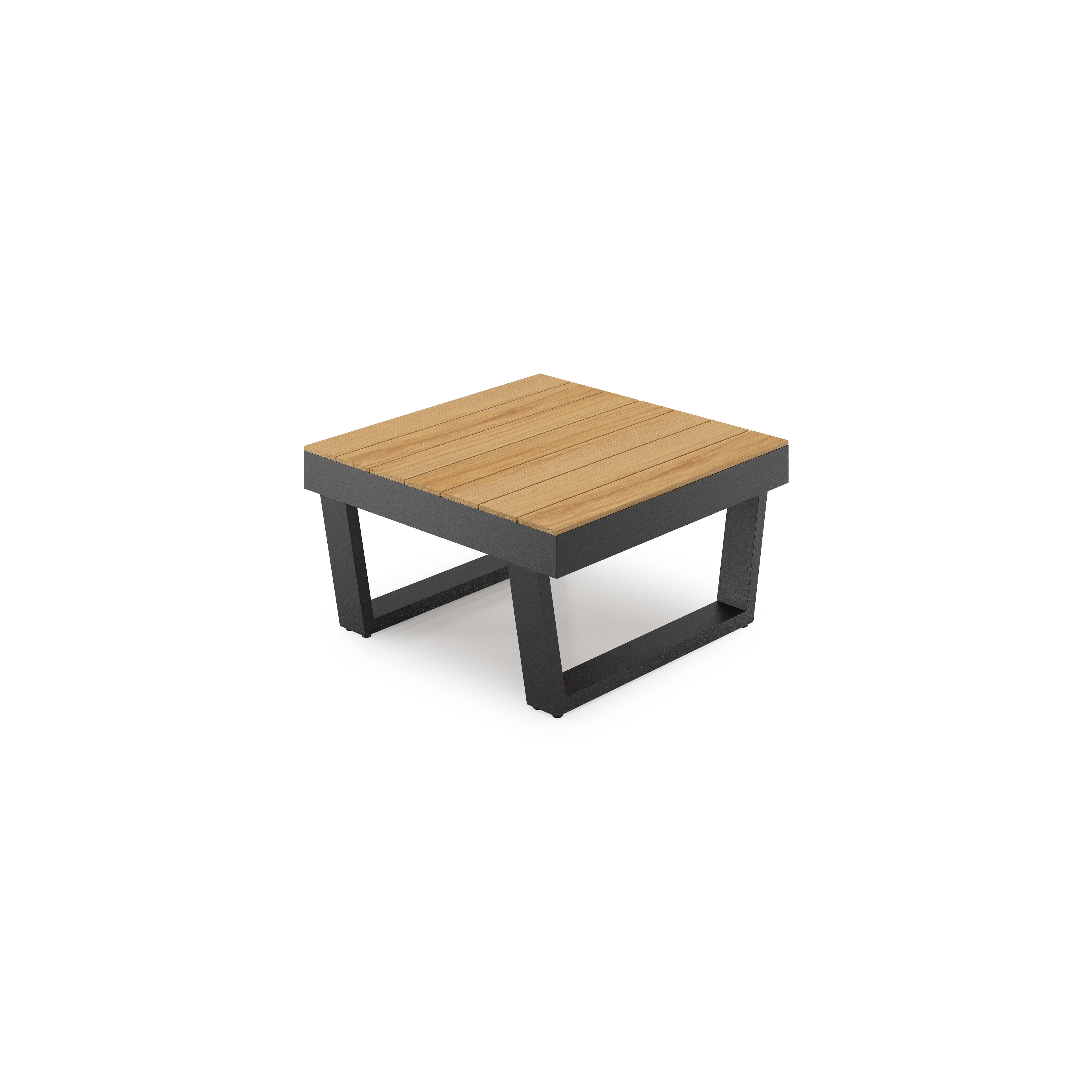 Table basse Modica en aluminium noir et teck - Lg. 72 x Lrg. 72 x Haut. 38 cm