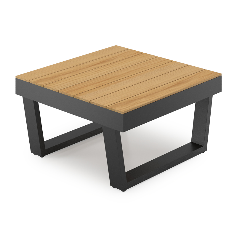 Table basse Modica en aluminium noir et teck - Lg. 72 x Lrg. 72 x Haut. 38 cm