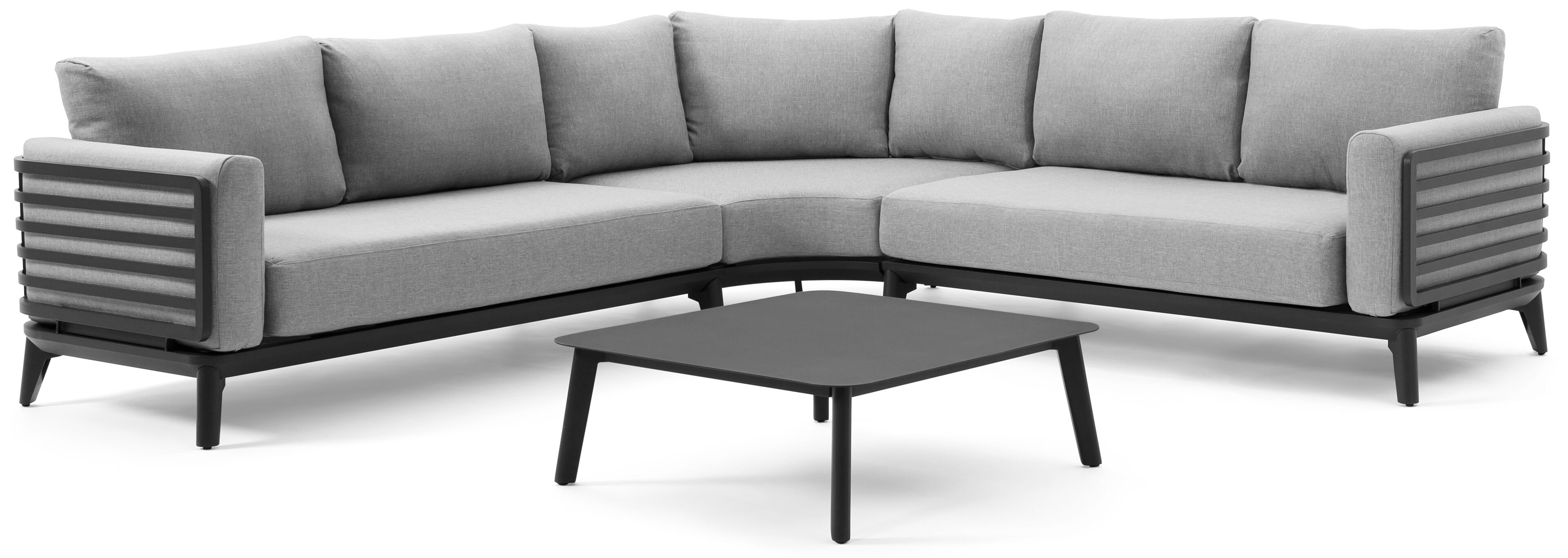 Mosa loungeset in zwart aluminium met grijs weather+ softtouch en loungetafel