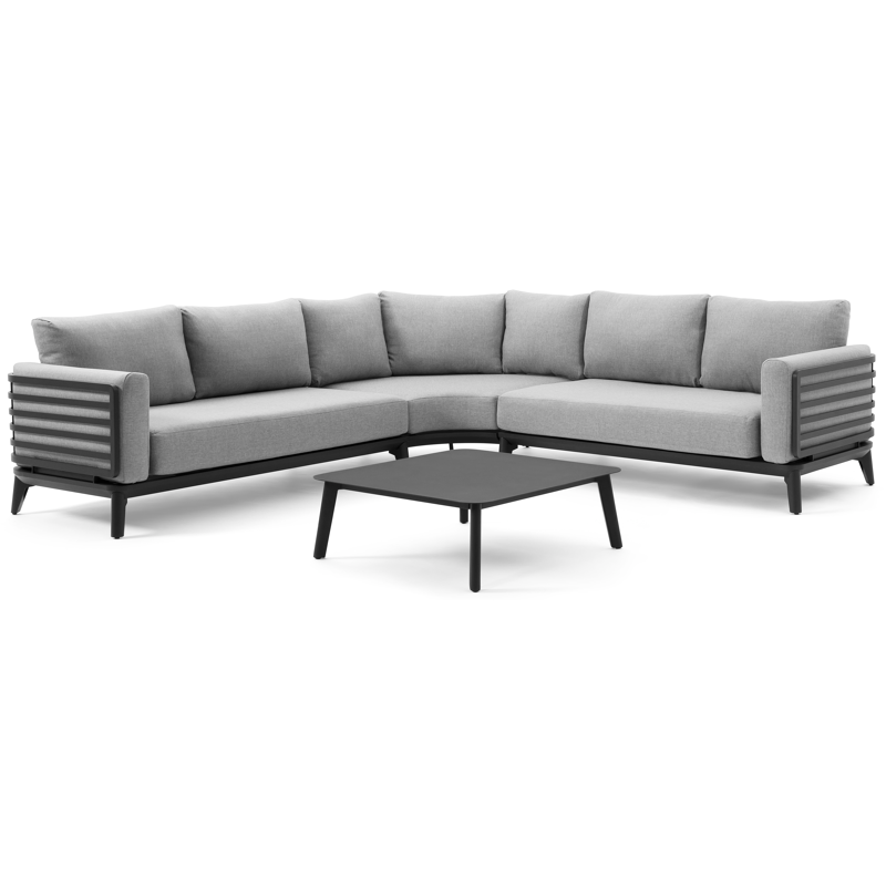 Mosa loungeset in zwart aluminium met grijs weather+ softtouch en loungetafel