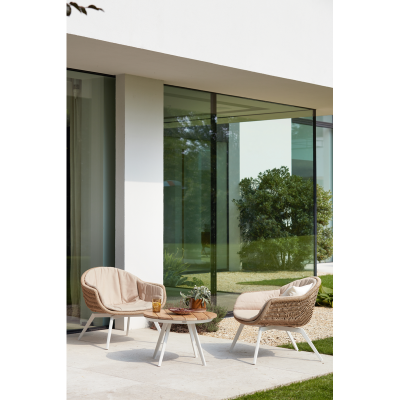 Pagino loungezetel 1-zit in wit aluminium en wicker