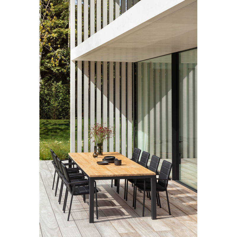 Table de jardin Como rectangulaire en aluminium noir et teck - Lg. 280 x Lrg. 110 x Haut. 75 cm