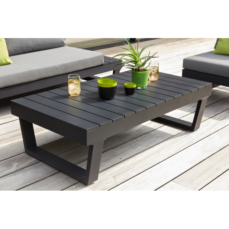 Table basse Modica en aluminium noir - Lg. 130 x Lrg. 72 x Haut. 38 cm