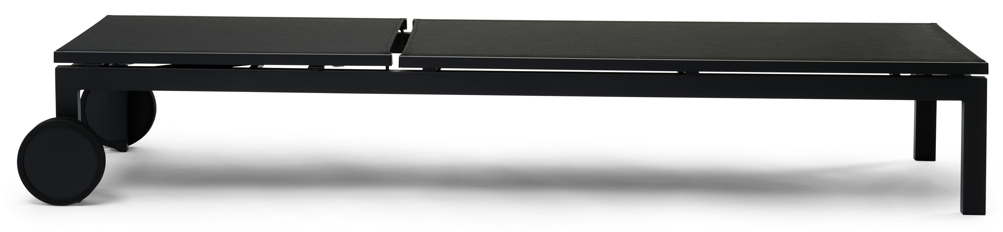 Chaise longue réglable Caravelle en aluminium noir avec textilène noir