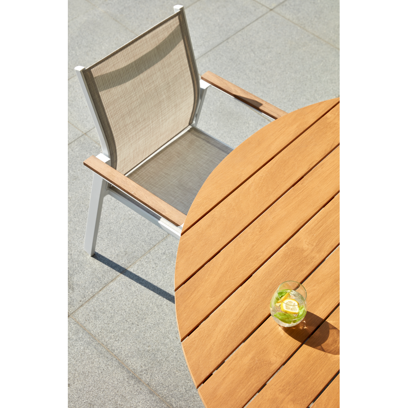 Tora tuintafel rond in wit aluminium en polywood - Dia. 140 x H 75 cm